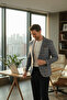 Vestore Men's Light Navy Blue Plaid Slim Fit Mono Collar Sports Blazer Jacket