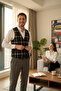 Plaid Patterned V-Neck Vest Slim Fit - 3