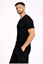 Men's Black Cotton Fabric V-Neck Short Sleeve-D804 - 2