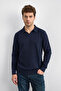 Navy Blue Regular Fit Polo Neck Knit Sweater - 3