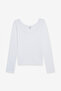 Women's Oval Neck Long Sleeve Basic Cotton Blouse White