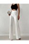 Women's White High-Waist Wide-Leg Palazzo Button-Detail Slim Fit Pants - 3