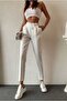 Women's White Elastic Waist Pocketed Carrot Pants - 3