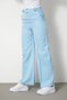 Women's Light Blue High Waist Palazzo Pants with Pockets, Wide Legs, Button Detail Slim Fit Kalip Trousers - 6