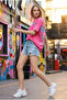 Women's Cotton Oversize T-Shirt with Front Logo and Back Print - 4