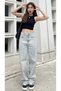 Baggy Jeans with Buckle Detail, Ice Snow Super High Waist, Lycra-Free - 3