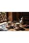 Russian Horse Patterned Porcelain 2-Person 4-Piece Coffee Cup Set
