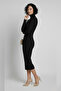 Long Sleeve Turtleneck Corded Fabric Fitted Knitwear Dress - 3