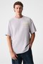 Lorenno Men's Chest Printed 100% Organic Cotton Crew Neck Lilac T-Shirt - 4