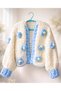 Blue Floral Puffy Hand Knitted Cardigan Vintage and Pinterest Style