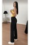 Women's Black Stretch Fabric Super High Waist Loose Jean Leg Denim Palazzo Pants - 5