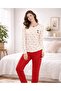 Women's Ecru Cherry Patterned Pajama Set – Soft Fabric, Transitional Comfortable Home & Sleep Set