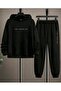 Los Angeles Sweatshirt Sweatpants Jogger - Black Printed Bottom Top Tracksuit Set Hooded - 2