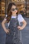 Girl's 3-10 Year Old T-Shirt and Star Detail Denim Skirt Salopet Holiday Set - 5