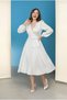 New Season Double Breasted Collar Belted Premium Satin Dress - 7