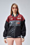 Women's Oversize Printed Biker Racer Coat College Jacket - 4