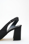 Women's Black Satin Fabric Asymmetrical Strap Pointed Toe Thick Heeled Shoes - 5