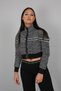 Black Patterned Ribbed Zipper Crop Sweatshirt