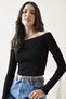 Women's Boat Neck Black Ribbed Knit Blouse – Long Sleeve Flexible Fit Top - 4