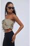 Khaki Color Bottom Adjustable Lace up Front Pocket Parachute Fabric Bustier - 4