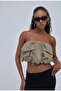 Khaki Color Bottom Adjustable Lace up Front Pocket Parachute Fabric Bustier - 3
