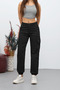 Black Cargo Pocketed Gabardine Fabric Trousers - 2