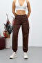 Brown Cargo Pocket Gabardine Fabric Pants - 2