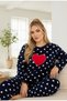 Navy Blue Heart Pattern Embroidered Plus Size Fleece Winter Knitted Pajamas Set