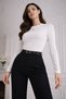 Long Sleeve Stretch Fabric Cotton Women's Bodysuit - 2