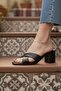 Women's Dionis Black Leather Heeled Slippers - 2