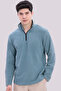 Men's Blue Mock Neck Half Zip Basic Sweatshirt