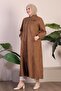 Women's Large Size Hijab Suede Cap Top Coat with Neck and Zipper Long Hijab Suede Top Coat - 7