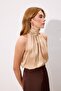 High Neck Sleeveless Blouse - Camel - 8
