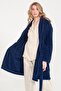 Welsoft Shawl Collar Navy Blue Fleece Women's Dressing Gown - 3