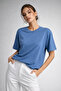 Women's Blue 100% Cotton Oversize Basic T-Shirt – Relaxed Fit Relaxed Crew Neck T-Shirt - 2