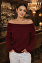Madonna Collar Ribbed Knitwear Sweater Claret Red