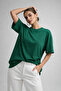 Women's Green 100% Cotton Oversize Basic T-Shirt – Relaxed Fit Relaxed Crew Neck T-Shirt - 5