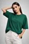 Women's Green 100% Cotton Oversize Basic T-Shirt – Relaxed Fit Relaxed Crew Neck T-Shirt - 2