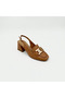 Tan Genuine Leather Slingback Heeled Shoes with Chain Accessories - 5