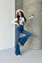 Blue Extra Wide Leg High Waist in Leggings Form Stretch Fabric Spanish Jeans - 5