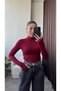 Women's Burgundy Turtleneck Finger-Detail Blouse - 5