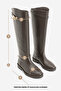 Women's Buckle Riding Boots with Bellows and No Zipper, Velote Brown - 8