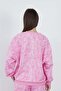 Valeria Women's 3 Thread Non-Shardon Cotton Oversize Crew Neck Sweatshirt-Pink Printed - 3