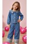 Flower Embroidered Denim Shirt and Pants Set - 5