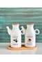 Striped 2-Piece Porcelain 1000 ml Oil Pot Set with Bamboo Stand and Label - 4