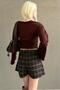 Brown 100%Cotton Plaid Pattern Pleated Mini Shorts Skirt Mg2629 - 4