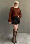 Brown 100%Cotton Plaid Pattern Pleated Mini Shorts Skirt Mg2629