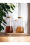 6 Pieces Bamboo Stand Set of 2 900 ml Glass Oil Pot and 3 Tea Sugar Turkish Coffee Storage Jar Set - 5