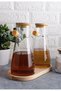 6 Pieces Bamboo Stand Set of 2 900 ml Glass Oil Pot and 3 Tea Sugar Turkish Coffee Storage Jar Set - 7