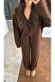 Coffee-Colored Tie-Front Cardigan with Elastic Waist Pants Soft Knitwear Set
